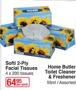 Softi 2 Ply Facial Tissues 4 x 200 Tissues-Per Pack