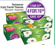 Twinsaver 2 Ply Facial Tissues Assorted-4 x 180 Pack