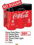 Coca Cola Zero Or Fanta Zero Or Sprite Zero Or Coca Cola Light Or Tab-6 x 300ml