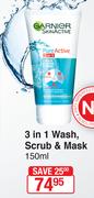 Garnier 3 In 1 Wash, Scrub & Mask-150ml