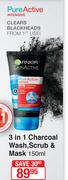 Garnier 3 In 1 Charcoal Wash, Scrub & Mask-150ml