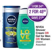 Nivea Shower Cream Or Gel For Men Or Women Assorted-2 x 250ml 