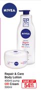 Nivea Repair & Care Body Lotion Pump-400ml Or Cream-300ml Each