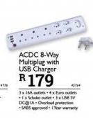 ACDC 8 Way Multiplug With USB Charger