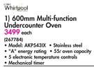 Whirlpool 600mm Multi Function Undercounter Oven AKP5431X-Each