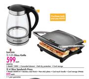 Russell Hobbs 1.7L Glass Kettle 15082 Plus Russell Hobbs 4 Slice Sandwich Press RHSP014