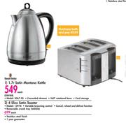 Russell Hobbs 1.7L Satin Montana Kettle 3067-20 Plus Russell Hobbs 4 Slice Satin Toaster 13974