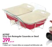 Accent 31cm Twin Rectangular Casseroles On Stand-Per Set