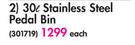 30L Stainless Steel Pedal Bin-Per Set