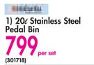20L Stainless Steel Pedal Bin-Per Set