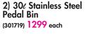 30Ltr Stainless Steel Pedal Bin