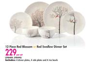 12 Piece Red Blossom Or Red Swallow Dinner Set-Per Set