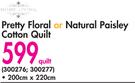 Home Living Pretty Floral Or Natural Paisley Cotton Quilt 200x220Cm