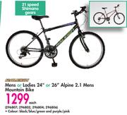 Mens Or Ladies 24" Or 26" Alpine 2.1 Mens Mountain Bike-Each