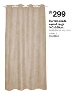 Curtains Suede Eyelet Beige 140 x 260cm