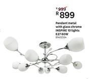 Inspire 10 Lights E27 60W Pendant Metal With Glass Chrome