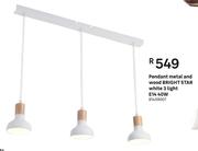 Bright Star White 3 Light E14 40W Pendant (Metal & Wood)