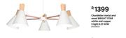 Bright Star White & Copper 5 Light E27 60W Chandelier (Metal & Wood)