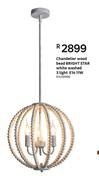 Bright Star White Washed 3 Light E14 11W Chandelier (Wood Bead)