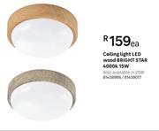 Bright Star 4000K 15W Wood LED Ceiling Light-Each