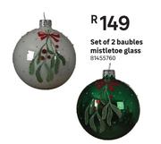 Set Of 2 Baubles Mistletoe (Glass)