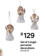 Set Of 3 Angel Porcelain Decorations