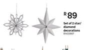 Set Of 2 Star/ Diamond Decorations