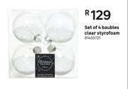 Set Of 4 Baubles Clear Styrofoam