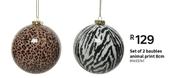 Set Of 2 Baubles Animal Print 8cm