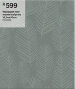 Wallpaper Non Woven Leaf Print 10.5m x 53cm