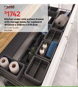 Kitchen Under Sink Pullout Drawer With Storage Boxes For Cupboard W120cm x D56cm x H76.8cm