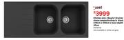 Kitchen Sink 2 Bowls 1 Drainer Stone Composite Drop In (Black) L116cm x D50cm x Bowl Depth 20cm