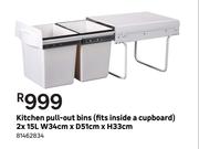 Kitchen Pull Out Bins 2 x 15L W34cm x D51cm x H33cm