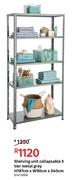 Shelving Unit Collapsable 5 Tier (Metal Grey) H 197cm x W 90cm x D 40cm
