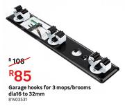 Garage Hooks For 3 Mops/ Brooms Dia 16 To 32cm