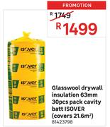 Isover (Covers 21.6Sqm) 63mm 30pcs Pack Cavity Batt Glasswool Drywall Insulation