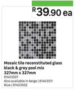 Mosaic Tile Reconstituted Glass Black & Grey Pool Mix-327mm x 327mm Each