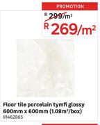 Floor Tile Porcelain Tymfi Glossy (1.08 Sqm/Box)-600mm x 600mm Per Sqm