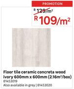 Concreta Wood Ivory Ceramic Floor Tile-600mm x 600mm Per Sqm