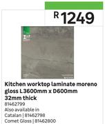Kitchen Worktop Laminate Moreno Gloss 32mm Thick L3600mm x D600mm