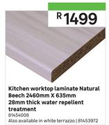 Kitchen Worktop Laminate Natural Beech 28mm Thick Water Repellent Treatment 2460mm x 635mm