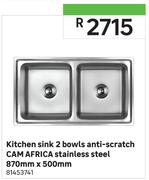 CAM Africa Stainless Steel Anti Scratch 2 Bowls Kitchen Sink 870mm x 500mm