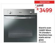 Candy 60cm 71L 2 Knobs 4 Functions Inox Static Mirror Glass Electric Oven