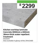 Kitchen Worktop Laminate Concrete 38mm Thick Water Repellent Treatment 3000mm x 650mm