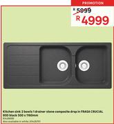 Frasa Crucial 80D BlackComposite Drop In 2 Bowls 1 Drainer Stone Kitchen Sink 500 x 1160mm