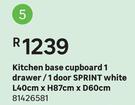Sprint White 1 Drawer/1 Door Kitchen Base Cupboard L40cm x H87cm x D60cm