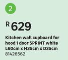 Sprint White 1 Door Kitchen Wall Cupboard For Hood L60cm x H35cm x D35cm