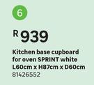 Sprint White Kitchen Base Cupboard For Oven L60cm x H87cm x D60cm