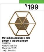 Metal Hexagon Hook Gold L10cm x W8cm x H8cm