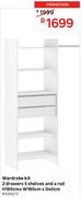 Wardrobe Kit 2 Drawers 5 Shelves & A Rod H180cm x W180cm x D40cm